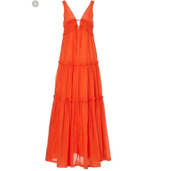 NICHOLAS Orange Mylah Plunge Neck Tie Front Beachy Boho Maxi Dress Size US 4 - Picture 3 of 16